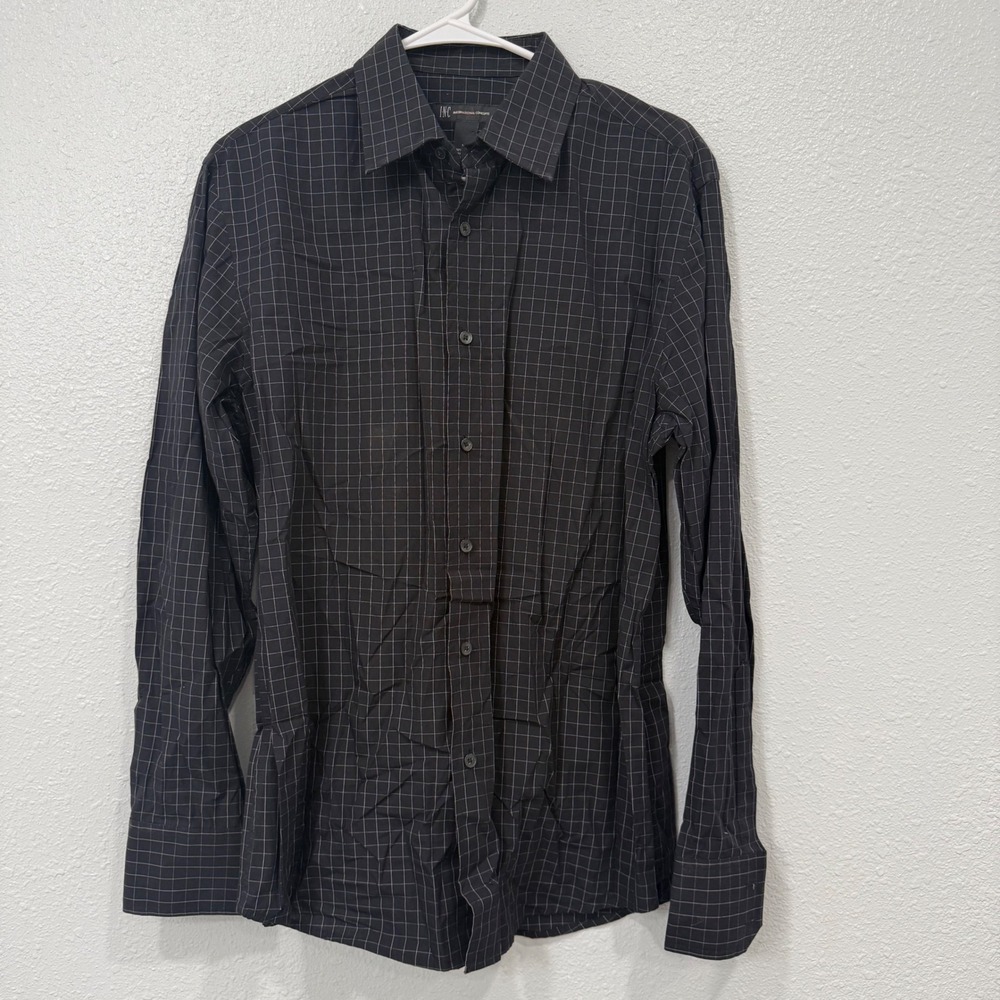 INC International Concepts Mens Black White Grid Check Cotton Button Shirt M